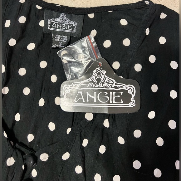 🆕 Angie Black and White Polka Dot Dress, elastic waist Women’s Med NWT - Picture 2 of 8